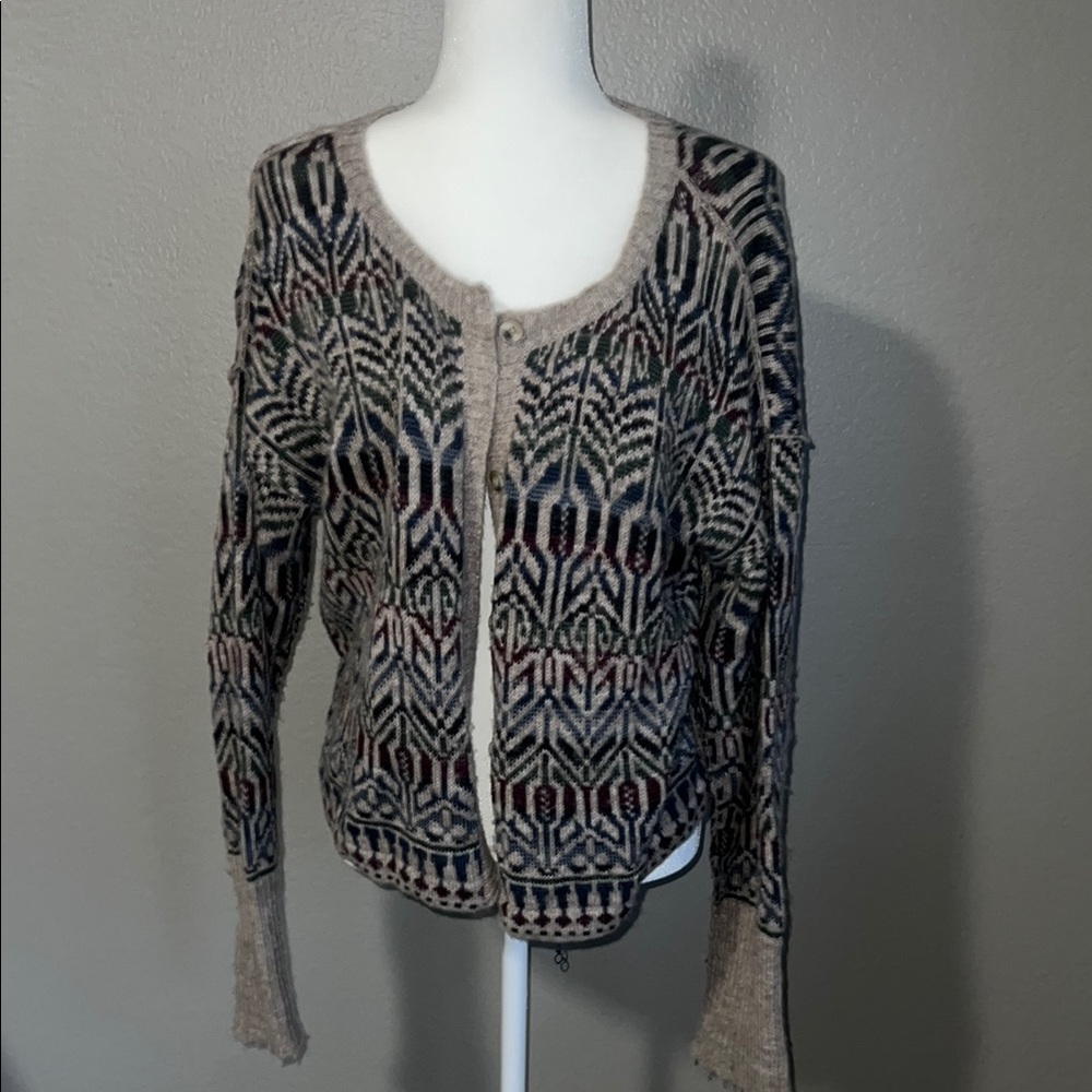 Patterned Beige and Blue Women's Sweater